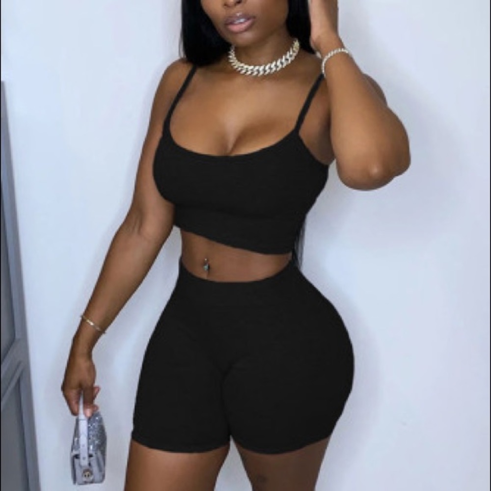 Two piece spaghetti strap crop top and shorts set